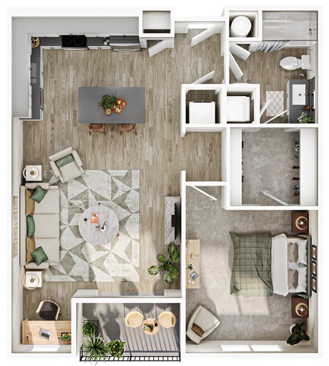 Floor plan for 1 bed, 1 bath, 867 sqft